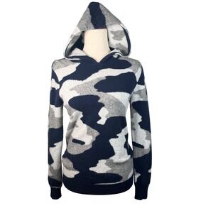 BRODIE Camo 100% Cashmere Hoodie Sweater Blue Gray Women's Luxury Camouflage XS
